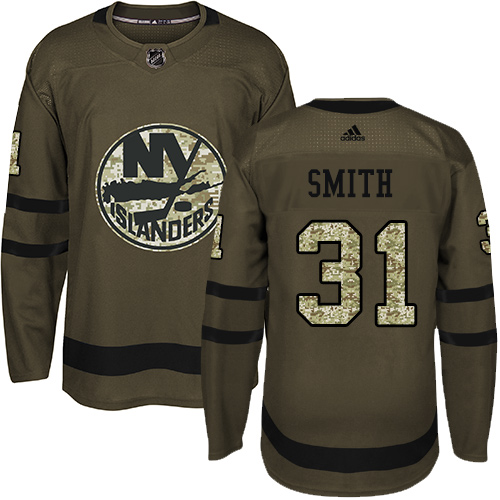 Adidas Islanders #31 Billy Smith Green Salute to Service Stitched NHL Jersey - Click Image to Close